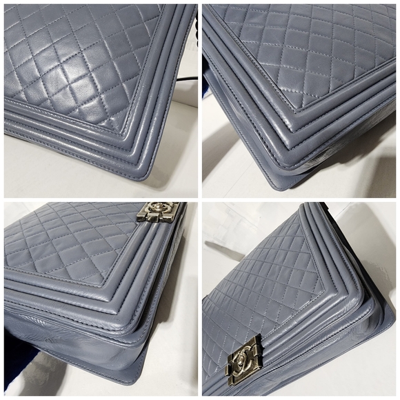 CHANEL Lambskin Quilted Large Boy Flap Shoulder Bag Grey - Picture 16 of 16